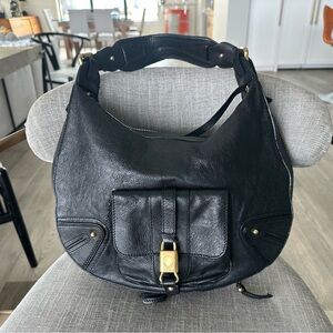 Marc Jacobs Black Leather Hobo Bag with Gold Hardware